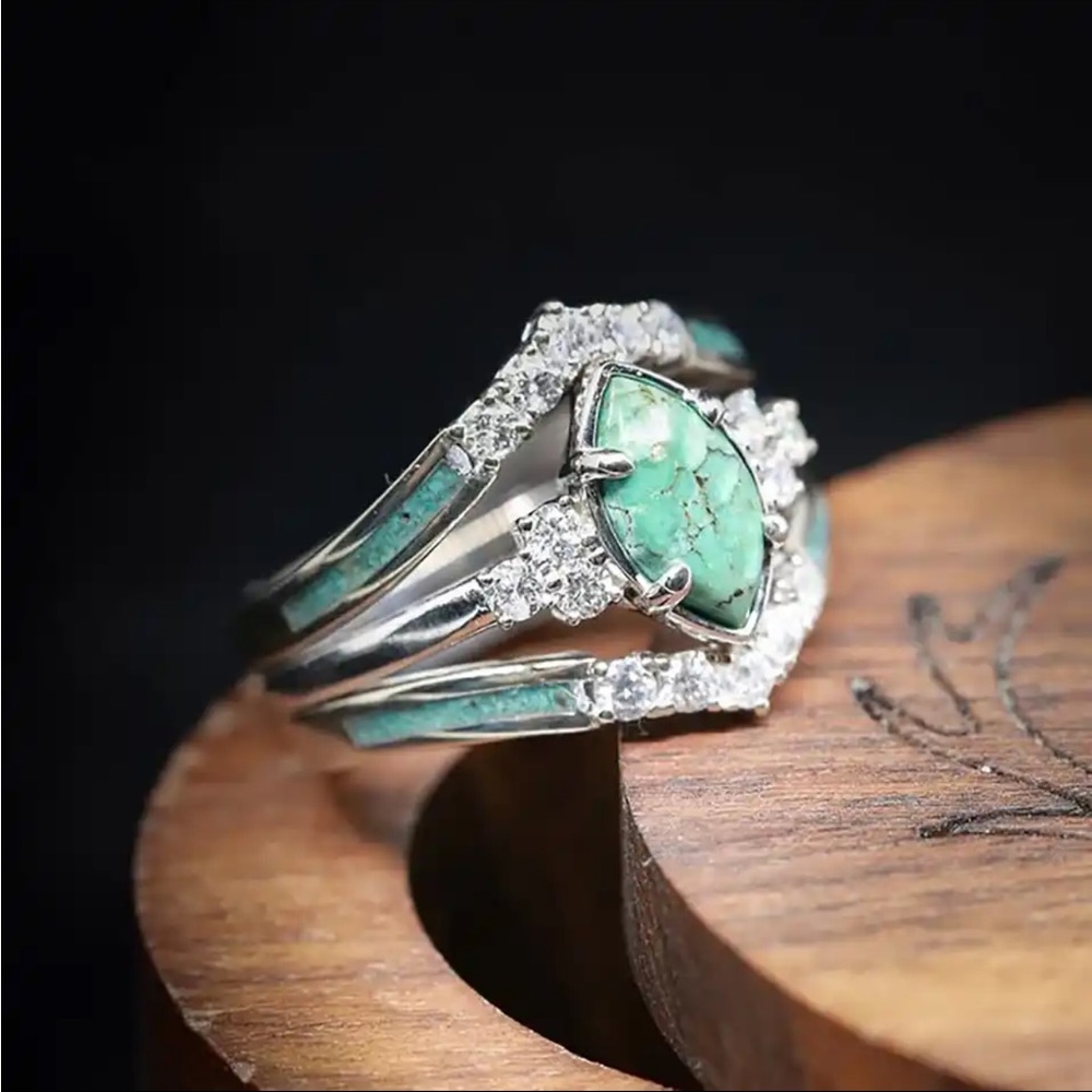 New 3pcs/set  Turquoise   Exquisite Moissanite Anniversary Party Ring - Picture 4 of 16